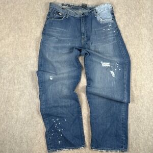 Live Mechanics Baggy Embroidered Y2k Grunge Denim Distressed Jeans 42X34